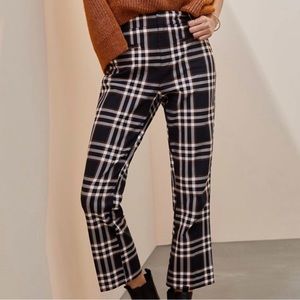 MAEVE ANTHROPOLOGIE ANTHRO Slim Straight Pants Black White Plaid Cropped Ankle